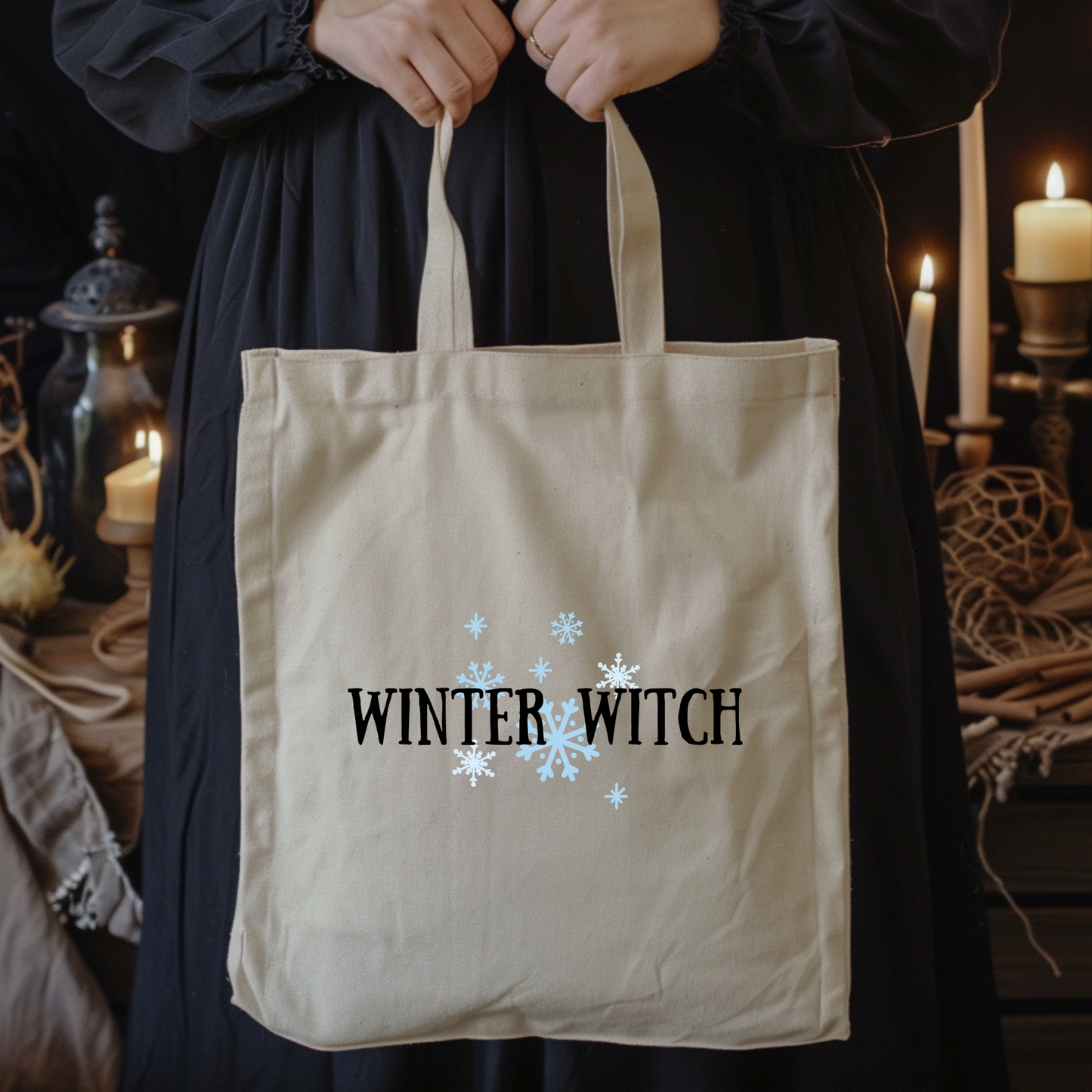 Winter witch tote bag